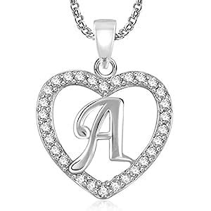 MEENAZ Men Crystal Valentine Gifts Silver Plated 'A' Letter Pendants ...
