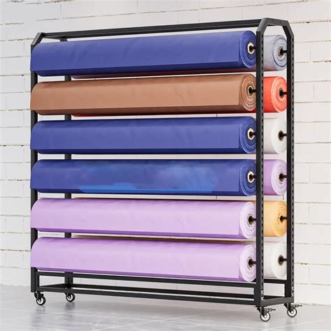 Amazon.com: Commercial Fabric Roll Storage Rack with Adjustable Hanging Rod, Movable Heavy Duty ...