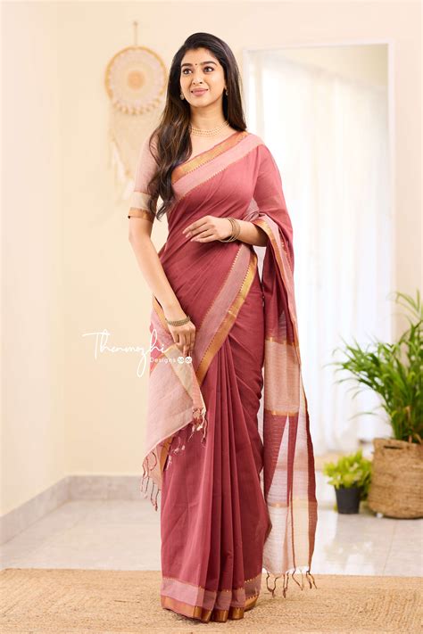 Fusion Burgandy Mangalagiri Cotton Saree
