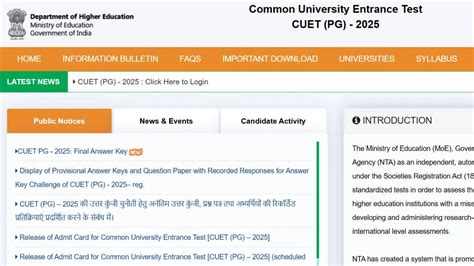 CUET PG 2025 Final Answer Key Released at exams.nta.ac.in/CUET-PG ...