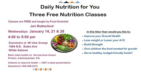 Three Free Nutrition Classes, 1084 NE Estes Ave, White Salmon, WA 98672 ...