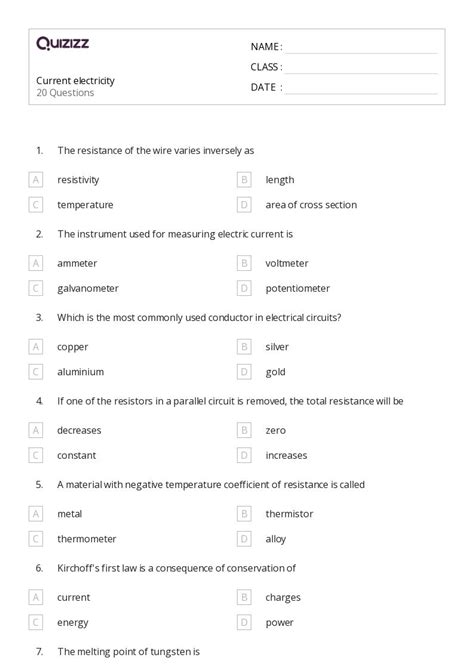 50+ electric current resistivity and ohms law worksheets for 12th Class ...