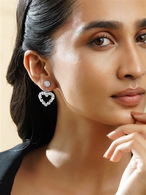 Rubans Voguish Rhodium Plated Crystal AD Embellished Heart-Shaped Drop