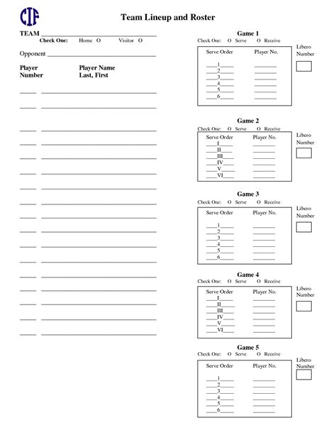 Free Printable Blank Volleyball Lineup Sheet
