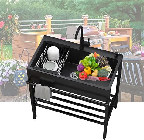 Black Utility Kitchen Sink Outdoor Stainless Steel Sink Laundry Sink ...