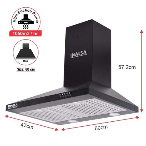 Buy Inalsa Smash 60BKBF 1150m3/hr Kitchen Chimney with Stainless Steel ...