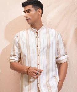 HIGHLANDER Men Striped Casual White, Brown Shirt - Buy HIGHLANDER Men ...