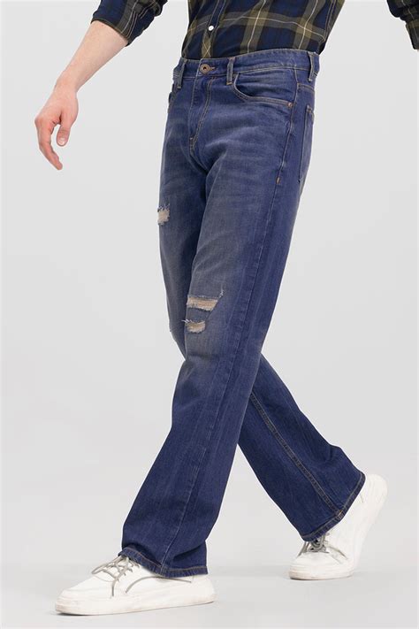 Buy Men's Dexton Dark Blue Bootcut Jeans Jeans Online | SNITCH