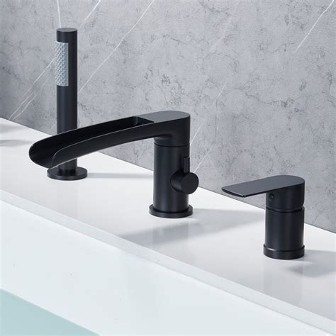 Roman Bathtub Faucet with Sprayer Deck Mount 3-Hole Tub Filler Faucet ...