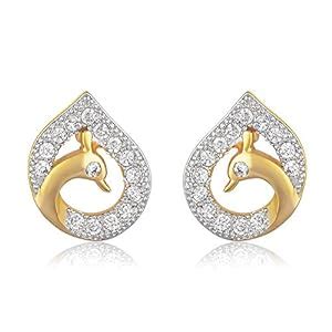 Mahi Gold Plated Peacock Fantasy Stud Earrings with CZ for Women ...