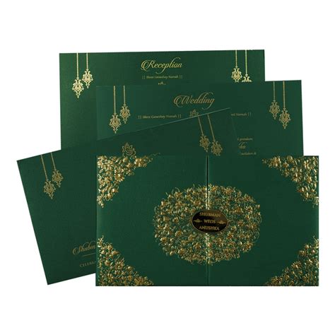 Green Gold Medallion Padded Wedding Card – King of Cards