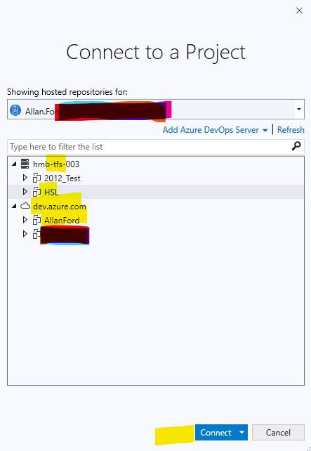 Image result for Visual Studio 2019 TFS Connection