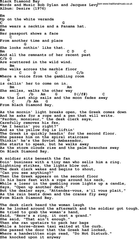 Bob Dylan song - Black Diamond Bay, lyrics and chords