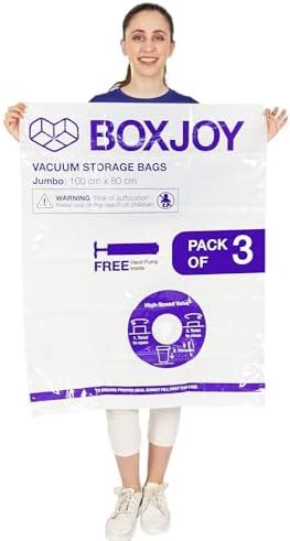 BOXJOY 𝐏𝐀𝐂𝐊 𝐎𝐅 𝟑 𝐉𝐔𝐌𝐁𝐎 (80x100cm) Transparent Vacuum Storage Bags for ...