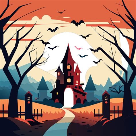 Spooky halloween landscape background vector illustration flat 2 ...