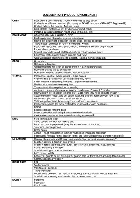 Image result for Production Checklist for Films
