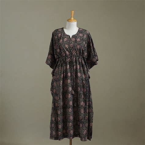 Black Kalamkari Block Print Cotton Kaftan (Long) – iTokri आई.टोकरी
