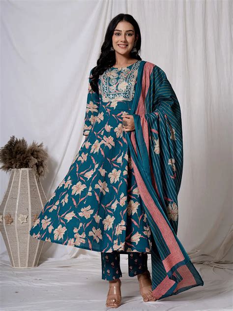 Buy trendy pure cotton kurta set with dupatta online India – Yufta Store