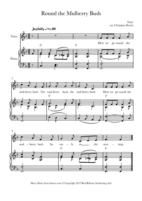 Here we go round the Mulberry Bush Sheet music for Voice - 8notes.com