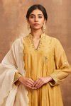 Buy Yellow Mul Mandarin Collar Embroidered Anarkali Set For Women by ...