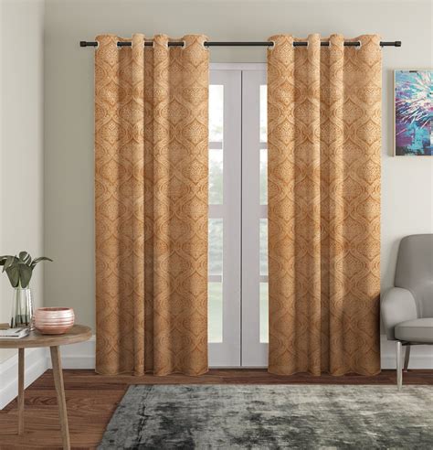Velvet Embossed Room Darkening Curtains - Pack of 2 (7ft & 9ft ...