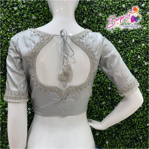 Designer handwork Ari work blouse Silver color – SurpriseLadies blouse