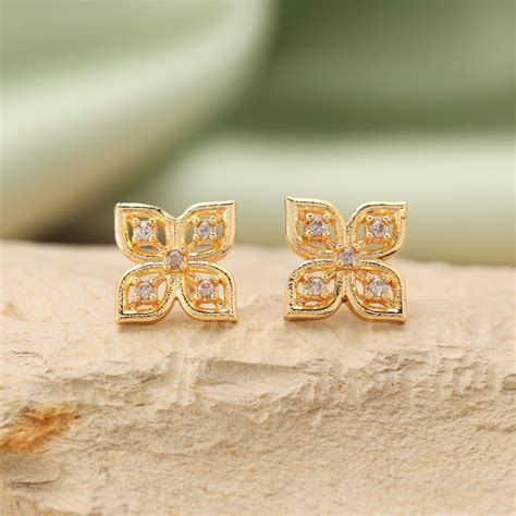 Gold Color 12 Pairs Beautiful Bridal American Diamond Stud Earrings Co ...