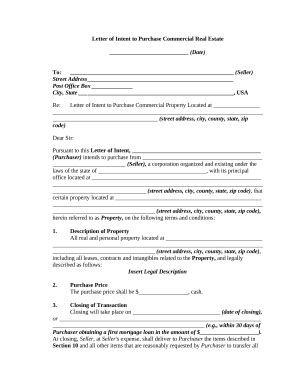 Letter of Intent to Purchase Commercial Real Estate - Blank Fillable ...
