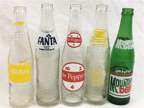 Vintage Soda Pop Bottle Lot (Nu Grape, Dr. Pepper, Tab, Mountain Dew, TAB)