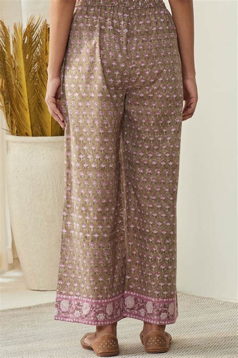 Buy Olive Green Hand Block-Printed Cotton Farsi for Women | FGF23-62 ...