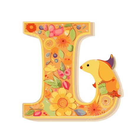 Individual Alphabet Letter Vector, Sticker Clipart The Letter J With A Bird And Flower ...