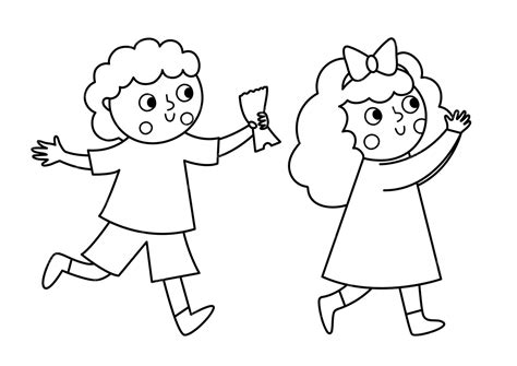 Garotinho correndo em preto e branco vetorial com ingresso na mão e ...