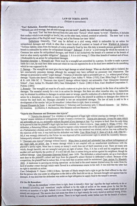 Hints TORT - TORT - 1 LAW OF HINTS (Subject to corrections) Definition ...