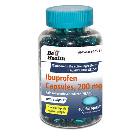 Be Health Mini Ibuprofen 200mg Softgels - Pain Reliever/Fever Reducer ...