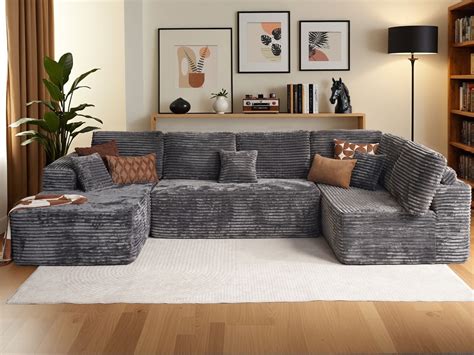 Ovios 133" Modular Sectional Sofa U-Shape Cloud Plush Corduroy Couch ...