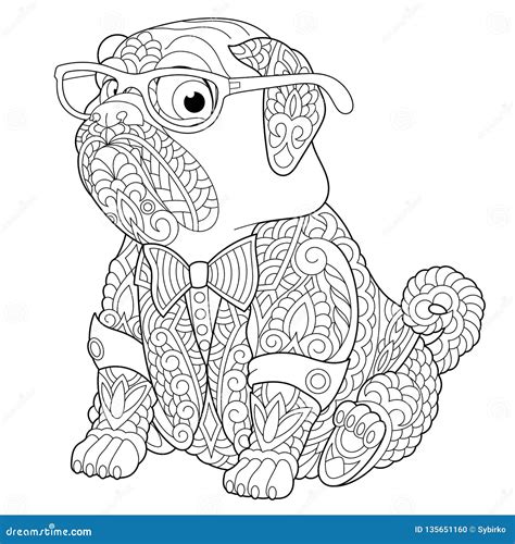 Zentangle Pug Dog Coloring Page Stock Vector - Illustration of doodle ...