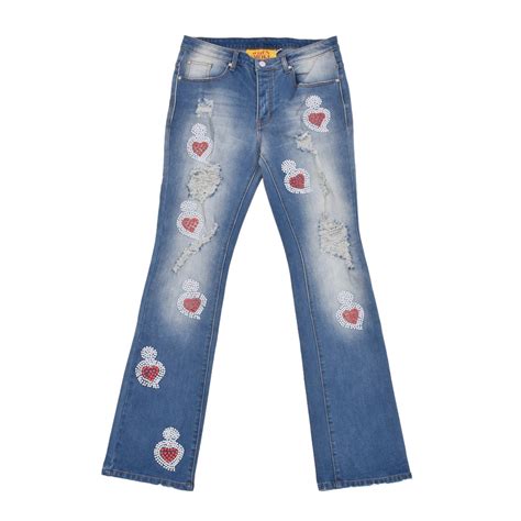 【WHEN SMOKE CLEARS】DISTRESSED NAILHEAD JEANS(RED) | AYIN