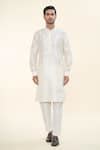 Buy Off White Silk, Cotton Embroidery, Diamonds Nehru Jacket And Kurta ...