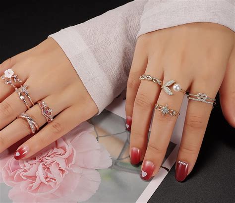 Buy TAMHOO 9/12/15/16 Pcs Open Rings Set for Women with Sparkling Cubic ...