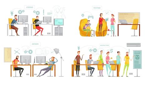 Quatre composition de développement de jeu coloré isolé sertie de ...