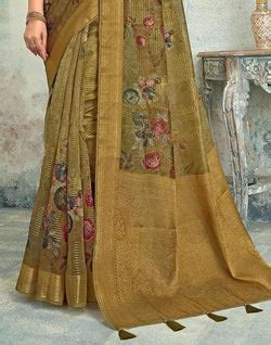 Brown Digital Print Tissue Fabric Self Blouse Saree – South India ...
