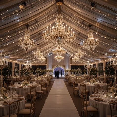 Magical Wedding Reception in a Marquee with Elegant Chandeliers ...