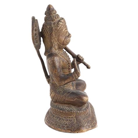 Handmade Brown Brass Sitting Hanuman Statue In Blessing Pose
