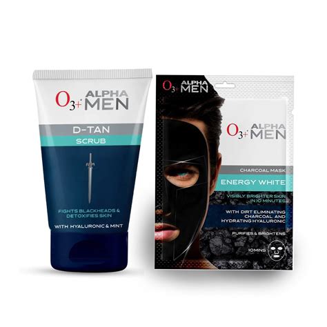 O3+ Alpha Men Acno D Tan Scrub & Alpha Men Energy White Charcoal Face