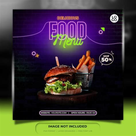 Neon social media banner promotion post instagram food template ...