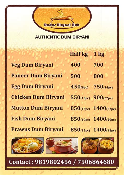 Menu at Rados Biryani Hub, Mumbai