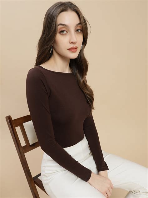 Women Brown Boat Neck Top – FYVA