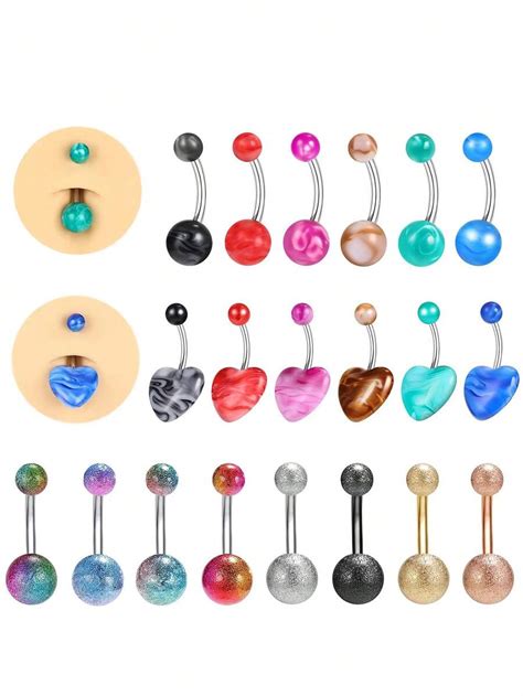 14G Stainless Steel Colorful Belly Button Rings For Women, Acrylic ...