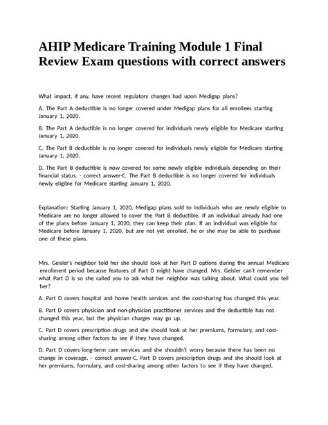 AHIP Medicare Training Module 1 Final Review Exam questions with ...