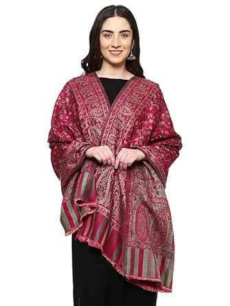 Buy MANRA Women's Kashmiri Jamawar Shawl with Ambi Design, Reversible ...